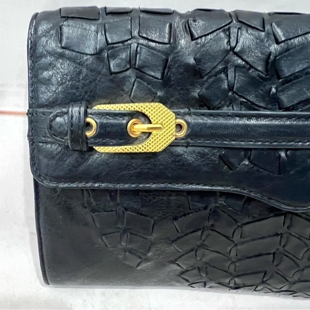 Rebecca Minkoff Weaved Leather Gold Buckle Envelope Clutch Purse